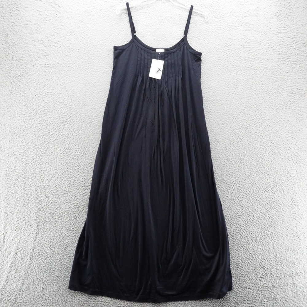 Hanro Women Navy Blue Mercerized Cotton Pleated Maxi Nightgown Small Portugal